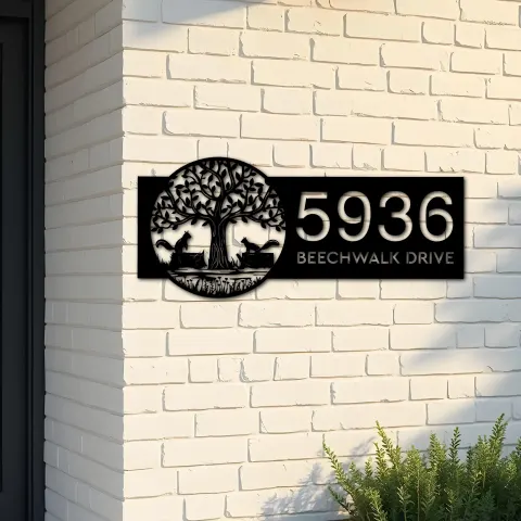 Custom Metal Couple Squirrels on Wood Stumps Metal Address Sign, House number, Outdoor Number Signage, Yard Sign Address Plate
