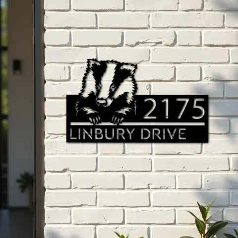 Vista alternativa de Custom Metal Peeking Badger Wild animal wildlife Metal Address Sign, House number, Outdoor Number Signage, Yard Sign Address Plate
