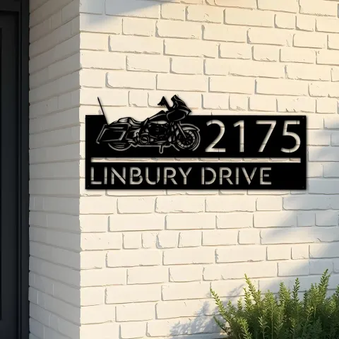 Custom Metal Motobike motocycle Biker Metal Address Sign, House number, Outdoor Number Signage, Yard Sign Address Plate