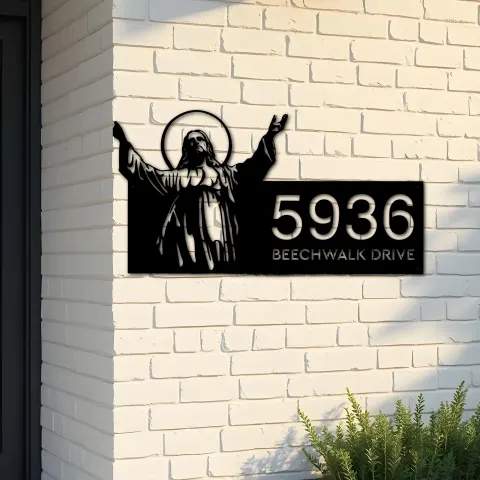 Custom Metal Jesus Christ Metal Address Sign House number Hanging Address Plaque Yard Sign Outdoor