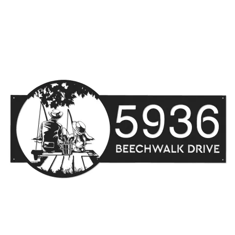 Vue alternative de Custom Metal Father and daughter go fishing Metal Address Sign Custom House number Hanging Address Plaque Yard Sign Outdoor