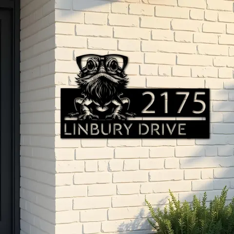 Custom Metal Bearded Dragon Metal Address Sign, House number, Outdoor Number Signage, Yard Sign Address Plate