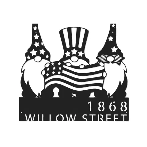 Vue alternative de Custom Metal Gnomes 4th of July patriotic Metal Address Sign, House number, Outdoor Number Signage, Yard Sign Address Plate