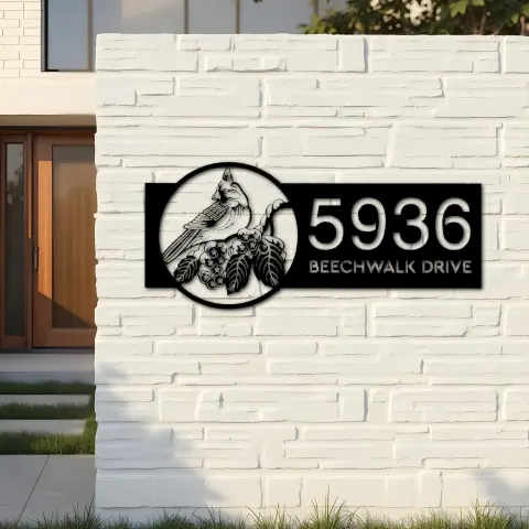 Vista alternativa de Custom Metal Tufted titmouse bird Metal Address Sign, House number, Outdoor Number Signage, Yard Sign Address Plate