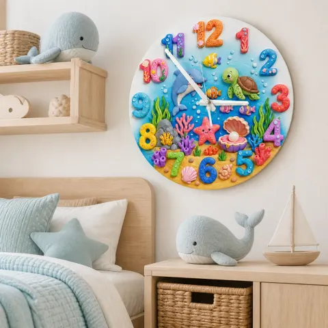 Wanduhr Unterwasserwelt für Kinderzimmer | Ozean-Tier-Dekoration für die Nursery, Geschenk zur Babyparty oder Geburtstag (34,5 cm) alternative Ansicht