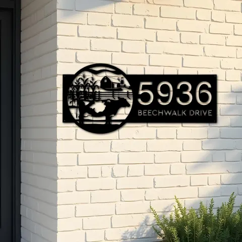 Custom Metal Cow Farm house Ranch Metal Address Sign, House number, Outdoor Number Signage, Yard Sign Address Plate