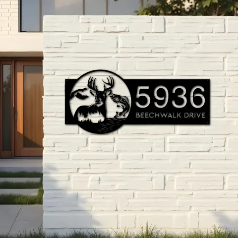 Vue alternative de Custom Metal Deer fish duck fishing Metal Address Sign, House number, Outdoor Number Signage, Yard Sign Address Plate
