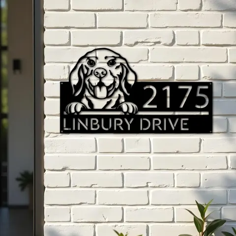 Vista alternativa de Custom Metal Beagle dog cute puppy Metal Address Sign House number Hanging Address Plaque Yard Sign Outdoor decor