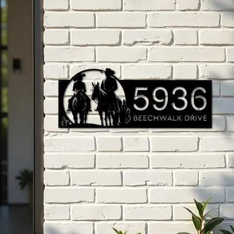 Vue alternative de Custom Metal Cowboy horse rider Metal Address Sign, House number, Outdoor Number Signage, Yard Sign Address Plate