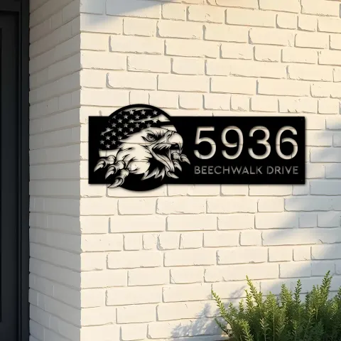 Custom Metal American Eagle US flag Patriotic Metal Address Sign House number Hanging Address Plaque Yard Sign Outdoor