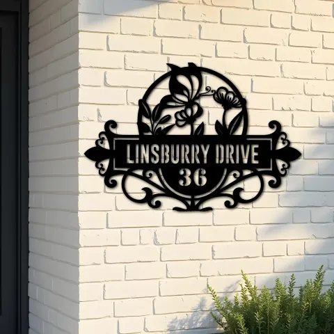 Custom Metal Butterfly flowers Metal Address Sign, House number, Outdoor Number Signage, Yard Sign Address Plate001