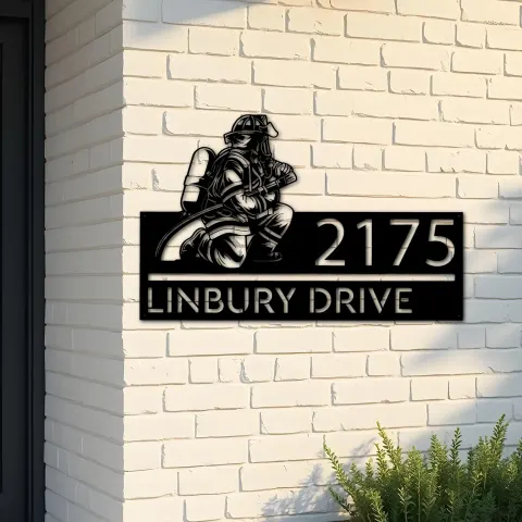 Custom Metal Fireman fire fighter Metal Address Sign, House number, Outdoor Number Signage, Yard Sign Address Plate