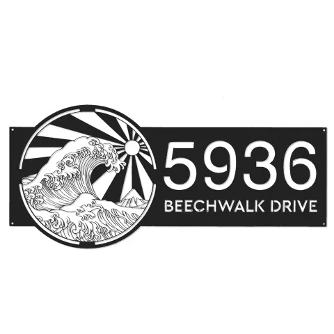 Vue alternative de Custom Metal Japan Water Ocean Wave scene Metal Address Sign, House number, Outdoor Number Signage, Yard Sign Address Plate
