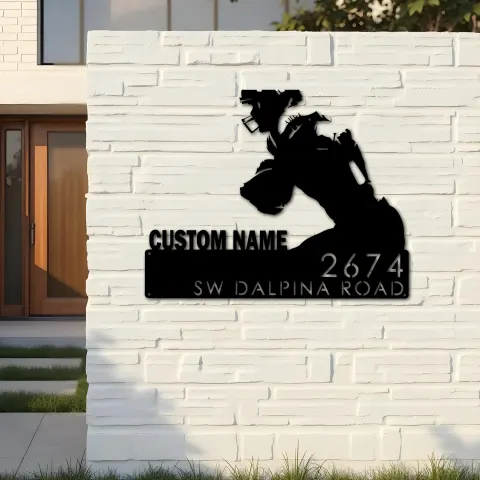 Vue alternative de Custom Metal Football Player Custom Name Metal Address Sign, House number, Outdoor Number Signage, Yard Sign Address Plate