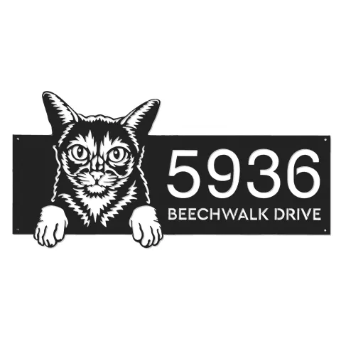 Vista alternativa de Custom Metal Abyssinian Cute peeking cat kitten Metal Address Sign, House number, Outdoor Number Signage, Yard Sign Address Plate
