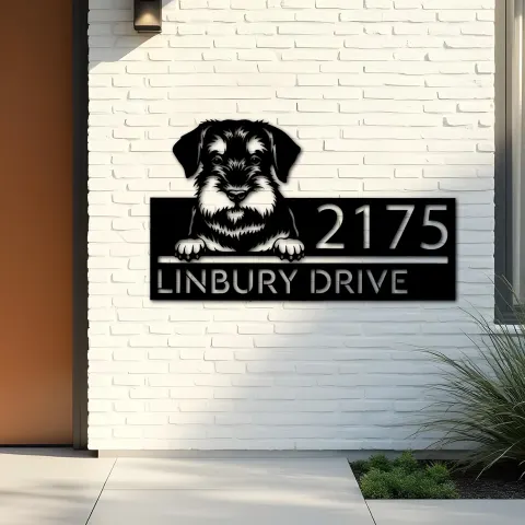 Vista alternativa de Custom Metal Standard Schnauzer dog Puppy Metal Address Sign House number Hanging Address Plaque Yard Sign Outdoor decor