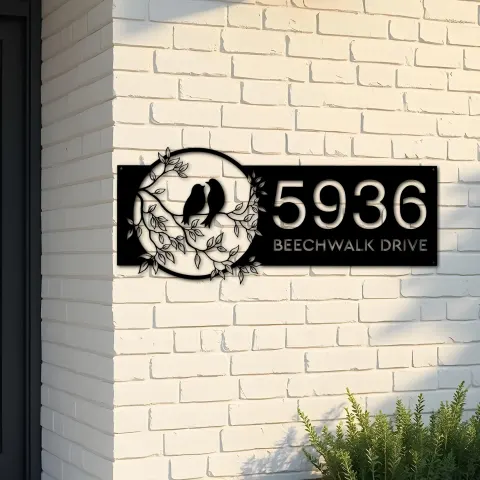 Custom Metal Birds couple Metal Address Sign, House number, Outdoor Number Signage, Yard Sign Address Plate