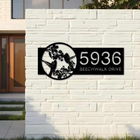 Vue alternative de Custom Metal Hummingbird couple Metal Address Sign, House number, Outdoor Number Signage, Yard Sign Address Plate