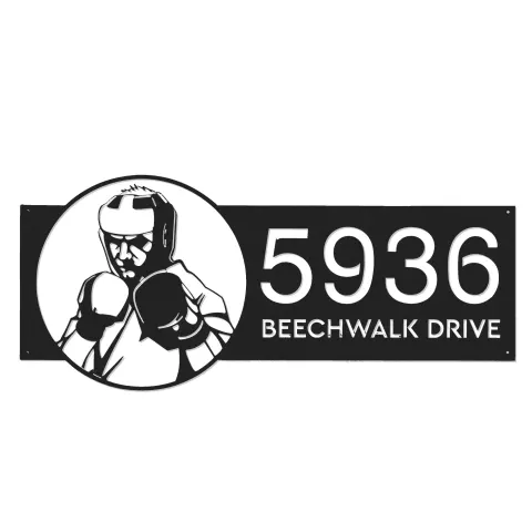 Vista alternativa de Custom Metal Boxing fighter boxer Metal Address Sign, House number, Outdoor Number Signage, Yard Sign Address Plate001
