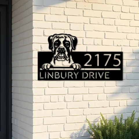 Custom Metal Boxer dog cute puppy Metal Address Sign House number Hanging Address Plaque Yard Sign Outdoor decor