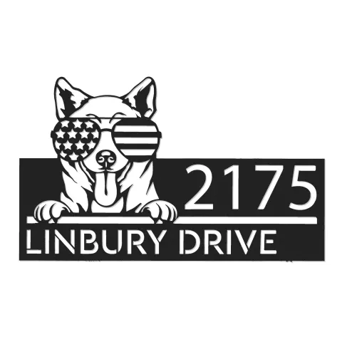 Vista alternativa de Custom Metal Shiba Inu dog US flag glasses Metal Address Sign House number Hanging Address Plaque Yard Sign Outdoor decor