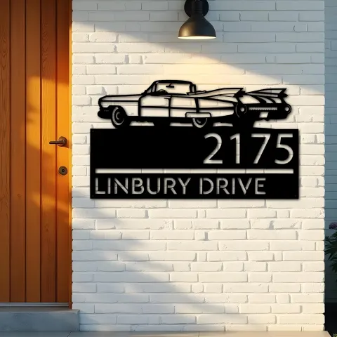 Vue alternative de Custom Metal Old car Metal Address Sign, House number, Outdoor Number Signage, Yard Sign Address Plate