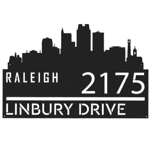 Vista alternativa de Custom Metal Raleigh city skyline Metal Address Sign Hanging Address Plaque house number Yard Outdoor Sign