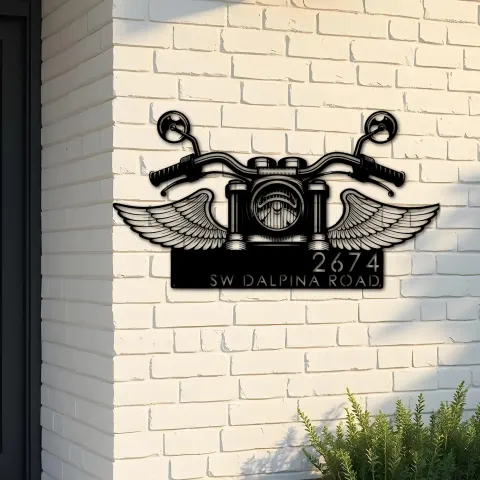 Custom Metal Biker Bike rider Motocycle with wings Metal Address Sign, House number, Outdoor Number Signage, Yard Sign Address Plate