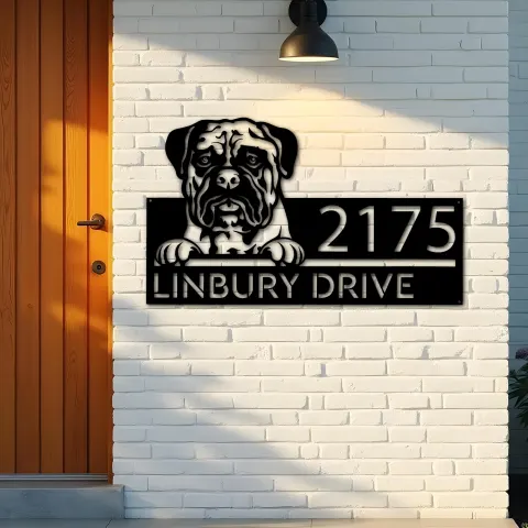 Vista alternativa de Custom Metal Bullmastiff dog cute puppy Metal Address Sign House number Hanging Address Plaque Yard Sign Outdoor decor