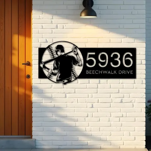 Vista alternativa de Custom Metal Baseball player Sport Metal Address Sign, House number, Outdoor Number Signage, Yard Sign Address Plate001