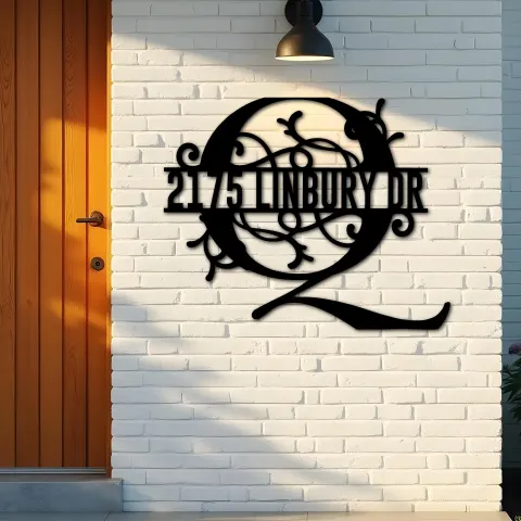 Vue alternative de Custom Metal Floral Monogram Split Letter Q Metal Address Sign House number Hanging Address Plaque Yard Sign Outdoor decor