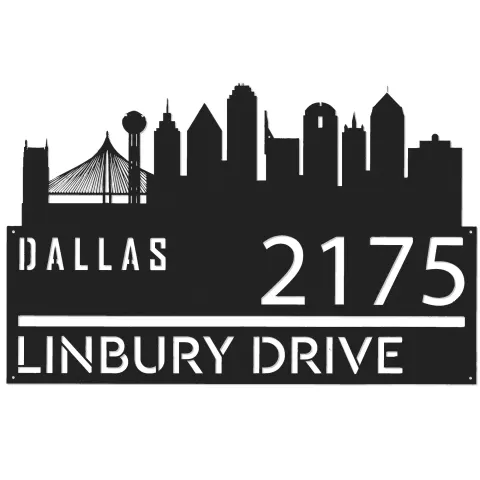 Vue alternative de Custom Metal Dallas city skyline Metal Address Sign Hanging Address Plaque house number Yard Outdoor Sign