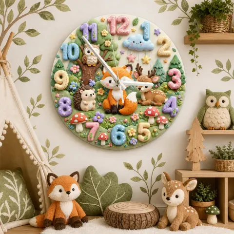 Waldtiere Wanduhr für Kinderzimmer | Süßer Fuchs und Reh Babyausstattung, Geschenk zur Babyparty oder Geburtstag (34,5 cm) alternative Ansicht