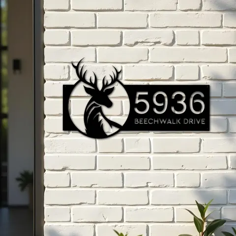 Vue alternative de Custom Metal Deer Buck Head Wild animal Metal Address Sign, House number, Outdoor Number Signage, Yard Sign Address Plate