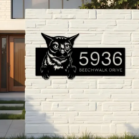 Vista alternativa de Custom Metal Burma Cute peeking cat kitten Metal Address Sign, House number, Outdoor Number Signage, Yard Sign Address Plate