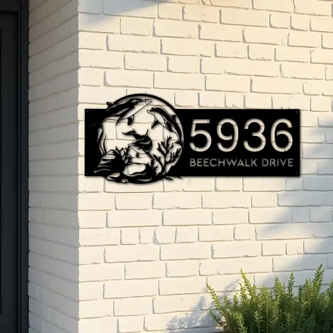 Custom Metal Ocean scene sea life dolphins Metal Address Sign, House number, Outdoor Number Signage, Yard Sign Address Plate