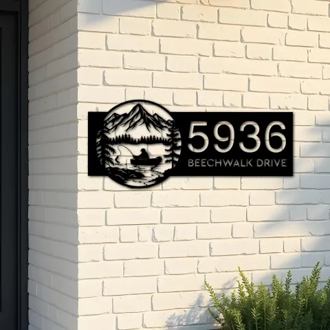 Custom Metal Fishing on Boat Metal Address Sign Custom House number Hanging Address Plaque Yard Sign Outdoor