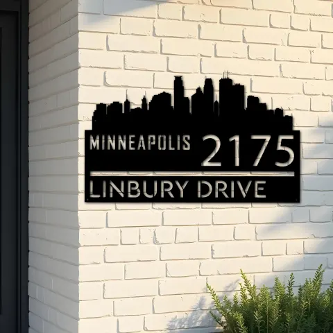 Custom Metal Minneapolis city skyline Metal Address Sign Hanging Address Plaque house number Yard Outdoor Sign