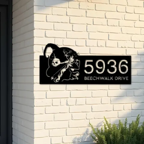 Custom Metal Witch haunted house halloween Metal Address Sign House number Hanging Address Plaque Yard Outdoor Sign