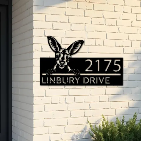 Custom Metal Peeking Kangaroo Wild animal wildlife Metal Address Sign, House number, Outdoor Number Signage, Yard Sign Address Plate
