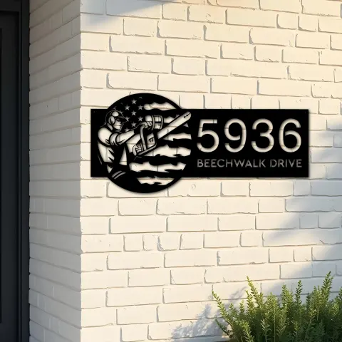 Custom Metal Arborist tree surgeon US flag Metal Address Sign, House number, Outdoor Number Signage, Yard Sign Address Plate