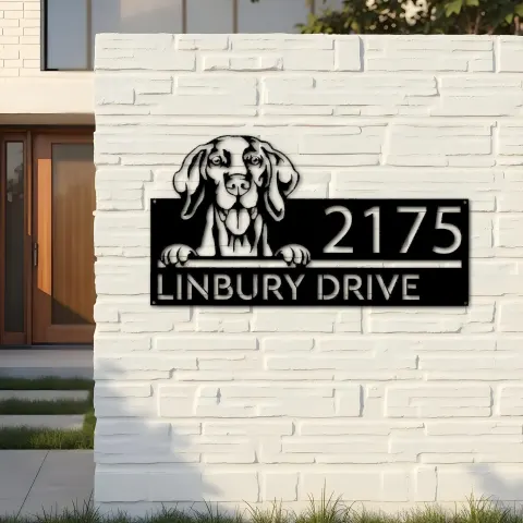 Vista alternativa de Custom Metal Vizsla Dog Cute puppy Metal Address Sign House number Hanging Address Plaque Yard Sign Outdoor decor