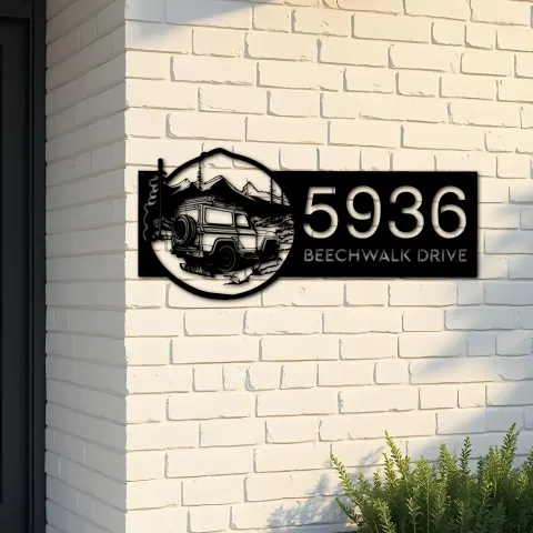 Custom Metal Offroad car mountain Metal Address Sign, House number, Outdoor Number Signage, Yard Sign Address Plate