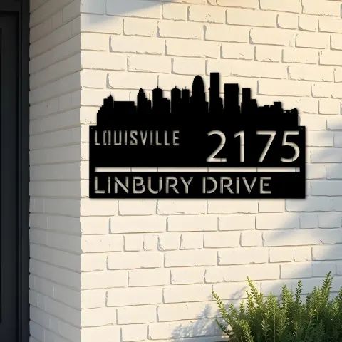 Custom Metal Louisville city skyline Metal Address Sign Hanging Address Plaque house number Yard Outdoor Sign