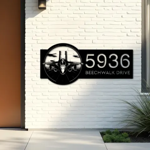 Vue alternative de Custom Metal Jet fighter airplane US Airforce Metal Address Sign Custom House number Hanging Address Plaque Yard Sign Outdoor