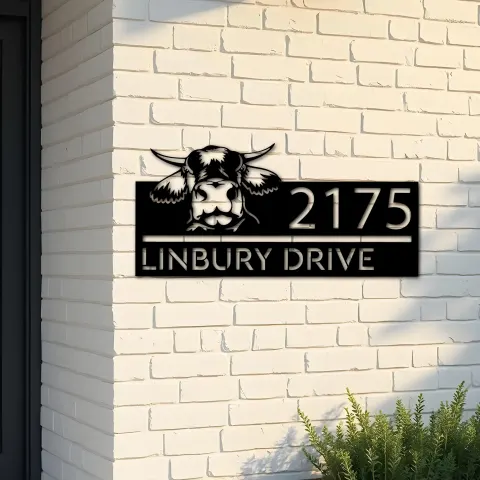 Custom Metal Peeking Cow farm animal ranch Metal Address Sign, House number, Outdoor Number Signage, Yard Sign Address Plate