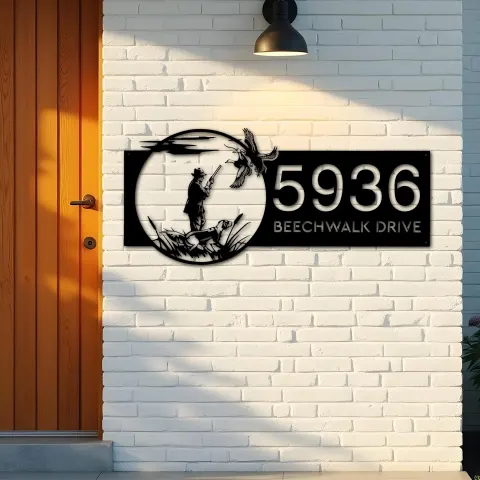 Vue alternative de Custom Metal Duck Hunting Hunter Metal Address Sign, House number, Outdoor Number Signage, Yard Sign Address Plate