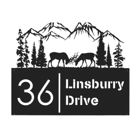 Vue alternative de Custom Metal Deer buck forest Metal Address Sign, House number, Outdoor Number Signage, Yard Sign Address Plate