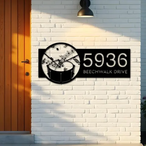 Vue alternative de Custom Metal Drum music notes Metal Address Sign Custom House number Hanging Address Plaque Yard Sign Outdoor Sign