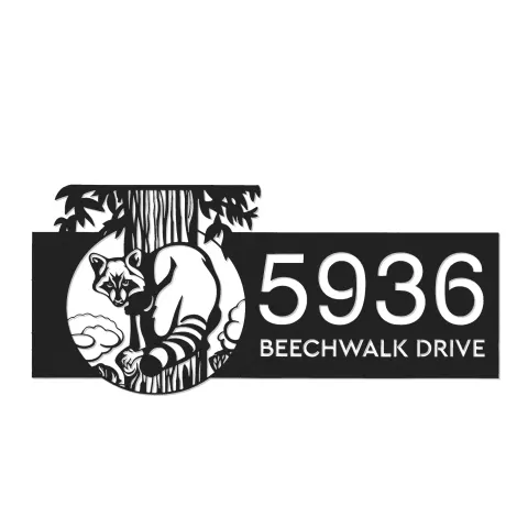 Vista alternativa de Custom Metal Raccoon Wild animal wildlife Metal Address Sign, House number, Outdoor Number Signage, Yard Sign Address Plate